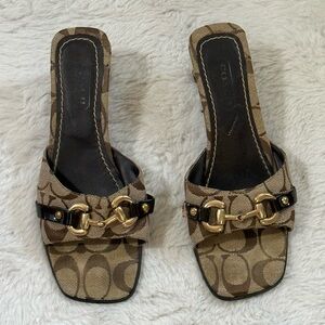Coach Women's Brown and Gold Mules